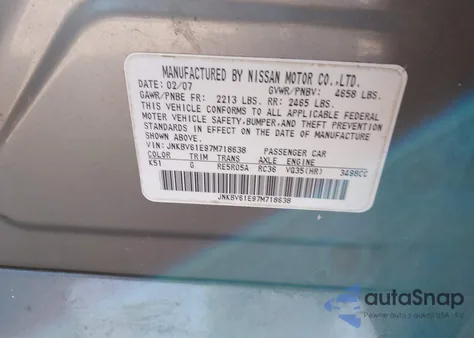 2007 Infiniti G35 Journey z USA, uszkodzony, nr VIN JNKBV61E97M718638